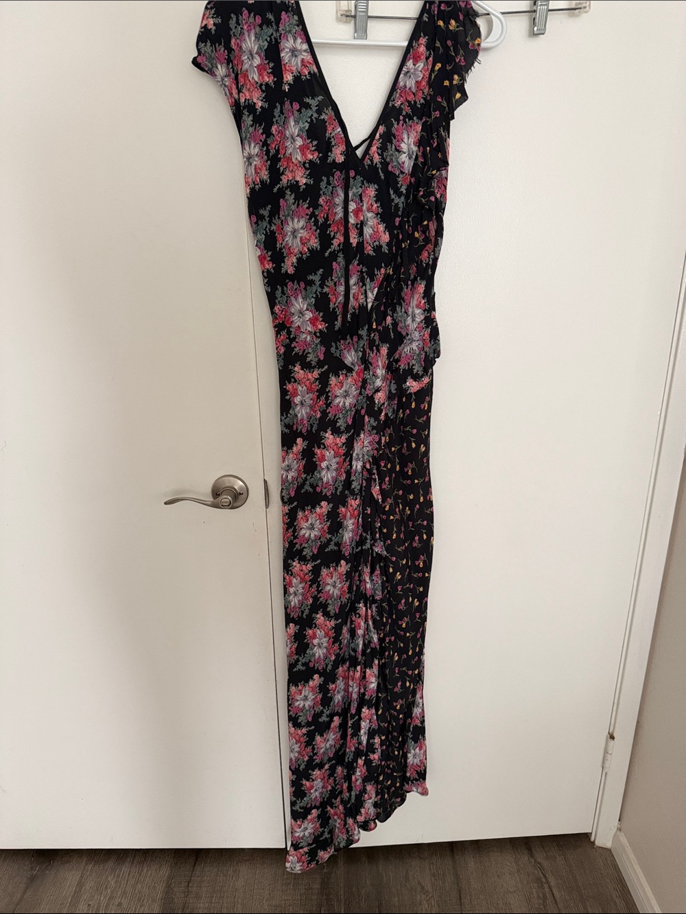 Topshop Black Maxi Dress with Pink and Gray Floral Print